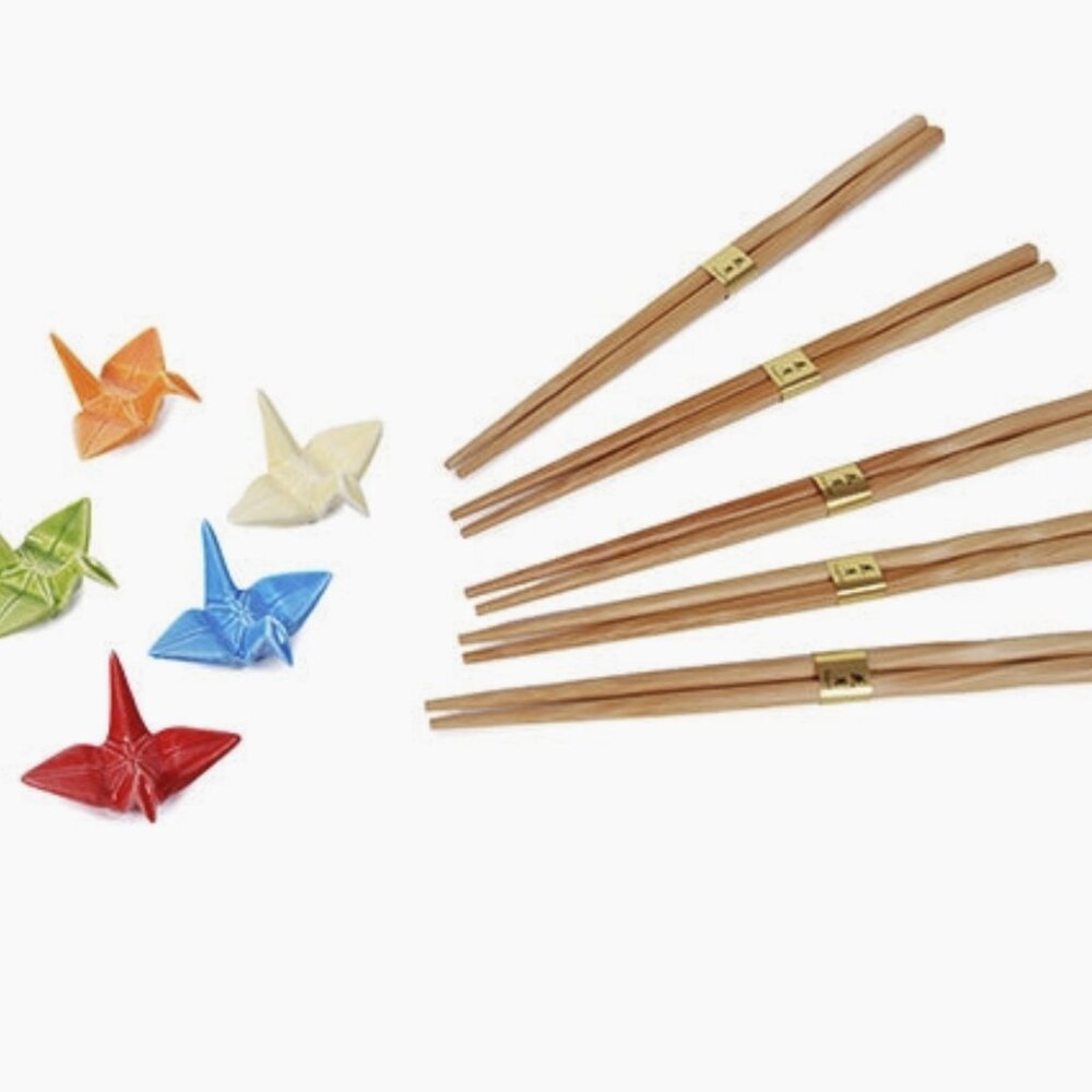 5pc Chopsticks and Crain Porcelain Chopsticks Rest Set